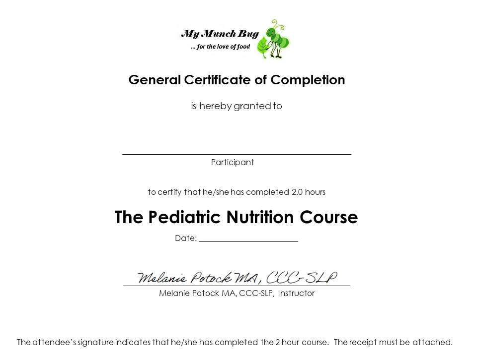 Pediatric Nutrituion Course Certificate of Completion Melanie Potock